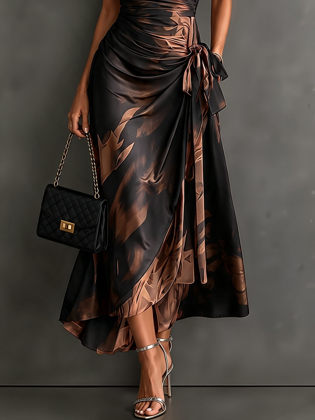 Victorine | Gedrucktes Rot und Schwarz Wickelkleid