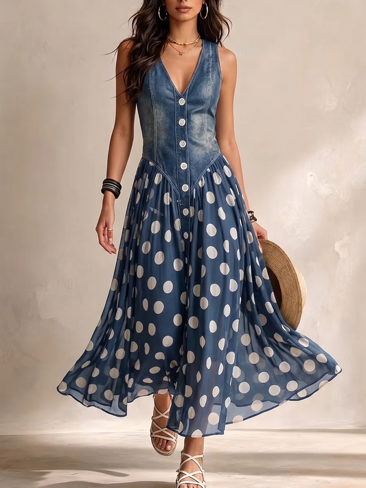 Adeline | Lange Jeanskleid mit Punkten