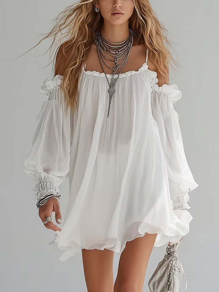 Romane | Mini Kleid Schwingend Boho, Offene Schultern