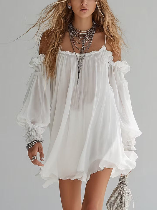 Romane | Mini Kleid Schwingend Boho, Offene Schultern
