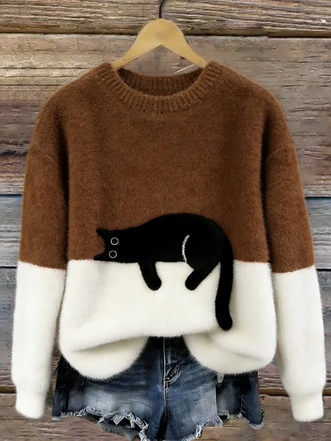 Émeline | Oversize Pullover mit elegantem Katzenmuster