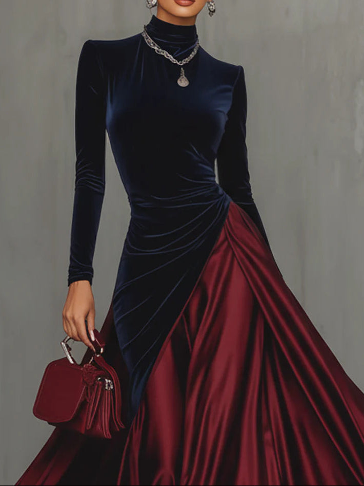 Lucrèce | Zweifarbiges langes Kleid aus Samt und Satin