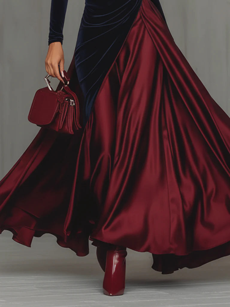 Lucrèce | Zweifarbiges langes Kleid aus Samt und Satin
