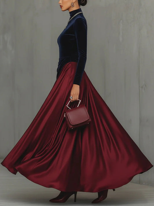 Lucrèce | Zweifarbiges langes Kleid aus Samt und Satin