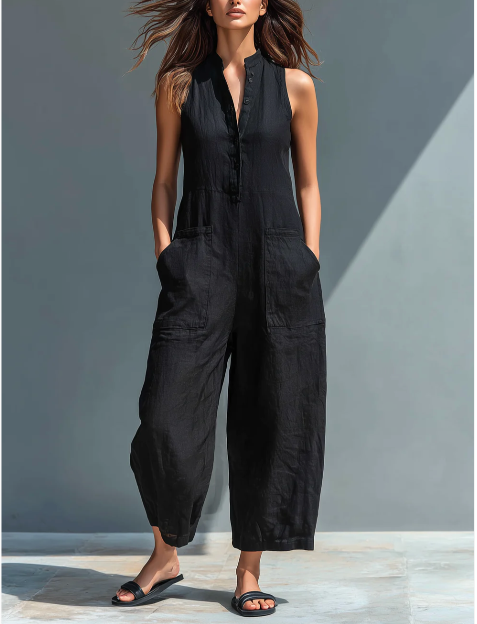 DZIWISŁAWA | Leinen-Jumpsuit mit Knopfleiste