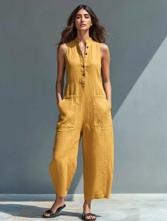 DZIWISŁAWA | Leinen-Jumpsuit mit Knopfleiste