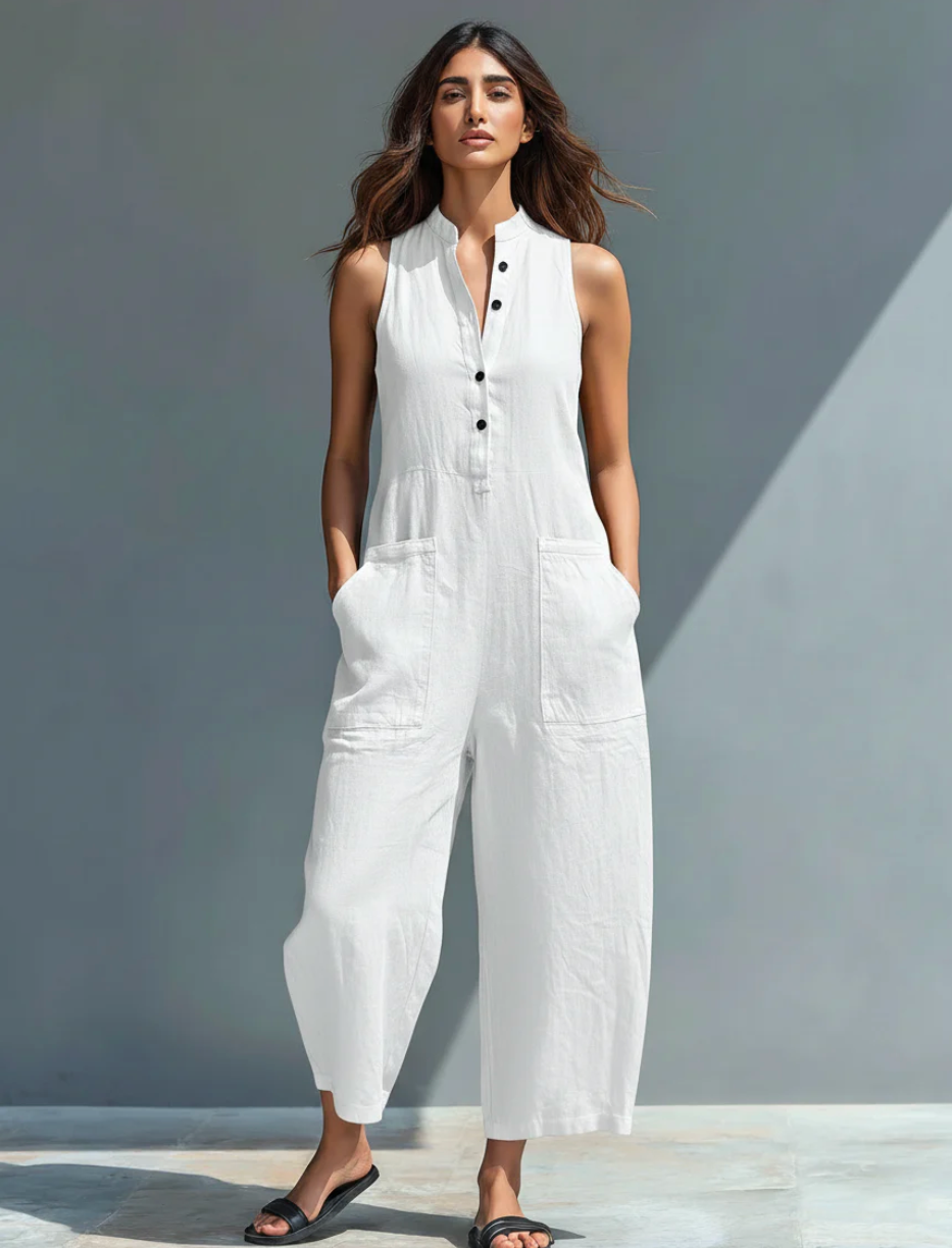 DZIWISŁAWA | Leinen-Jumpsuit mit Knopfleiste