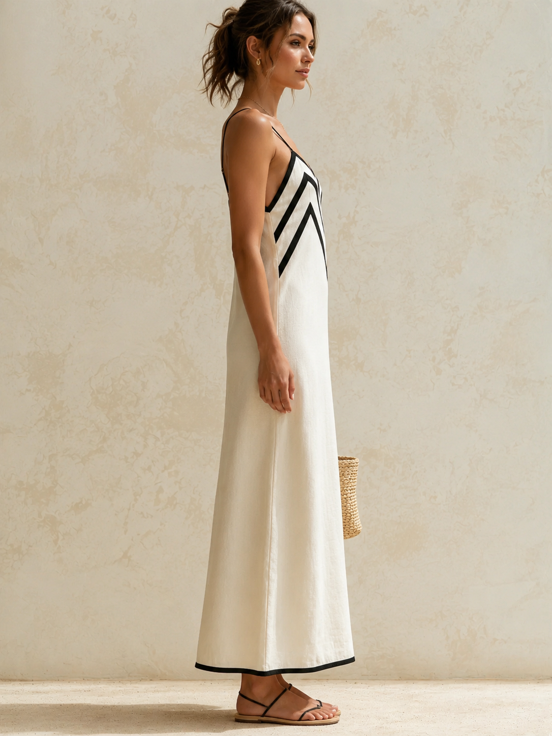 Inma | Maxikleid im Chevron-Muster mit Kontrastkanten