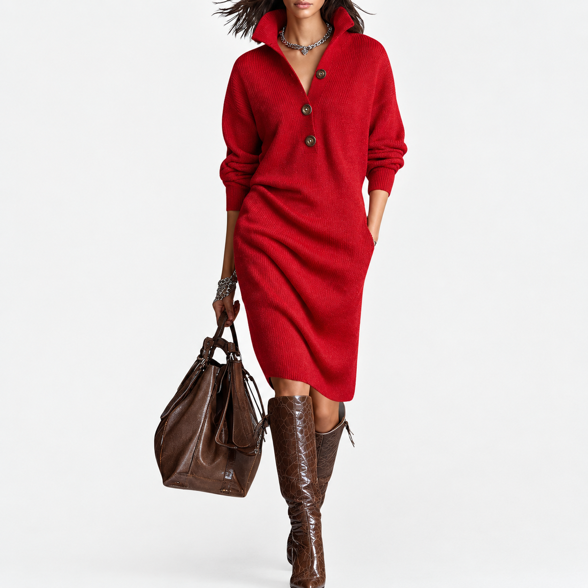 Sofia | Elegantes Strickkleid mit Knopfleiste
