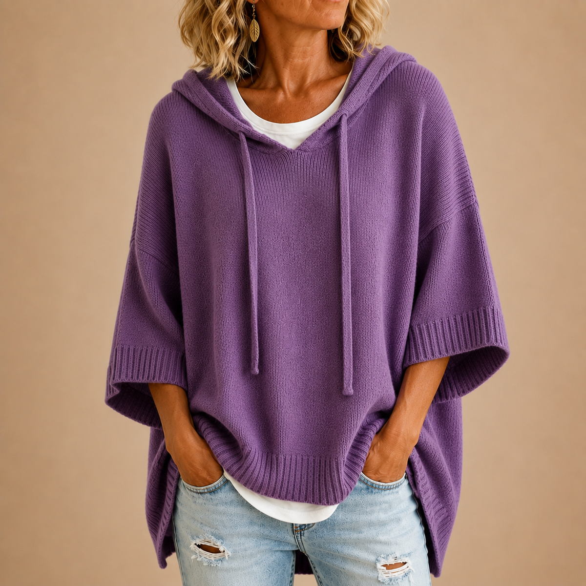 Ottavia | Oversize Kapuzenpullover Damen – Poncho-Style mit 3/4-Ärmeln