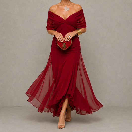 Émilie | Drapierte Abendrobe mit V-Ausschnitt