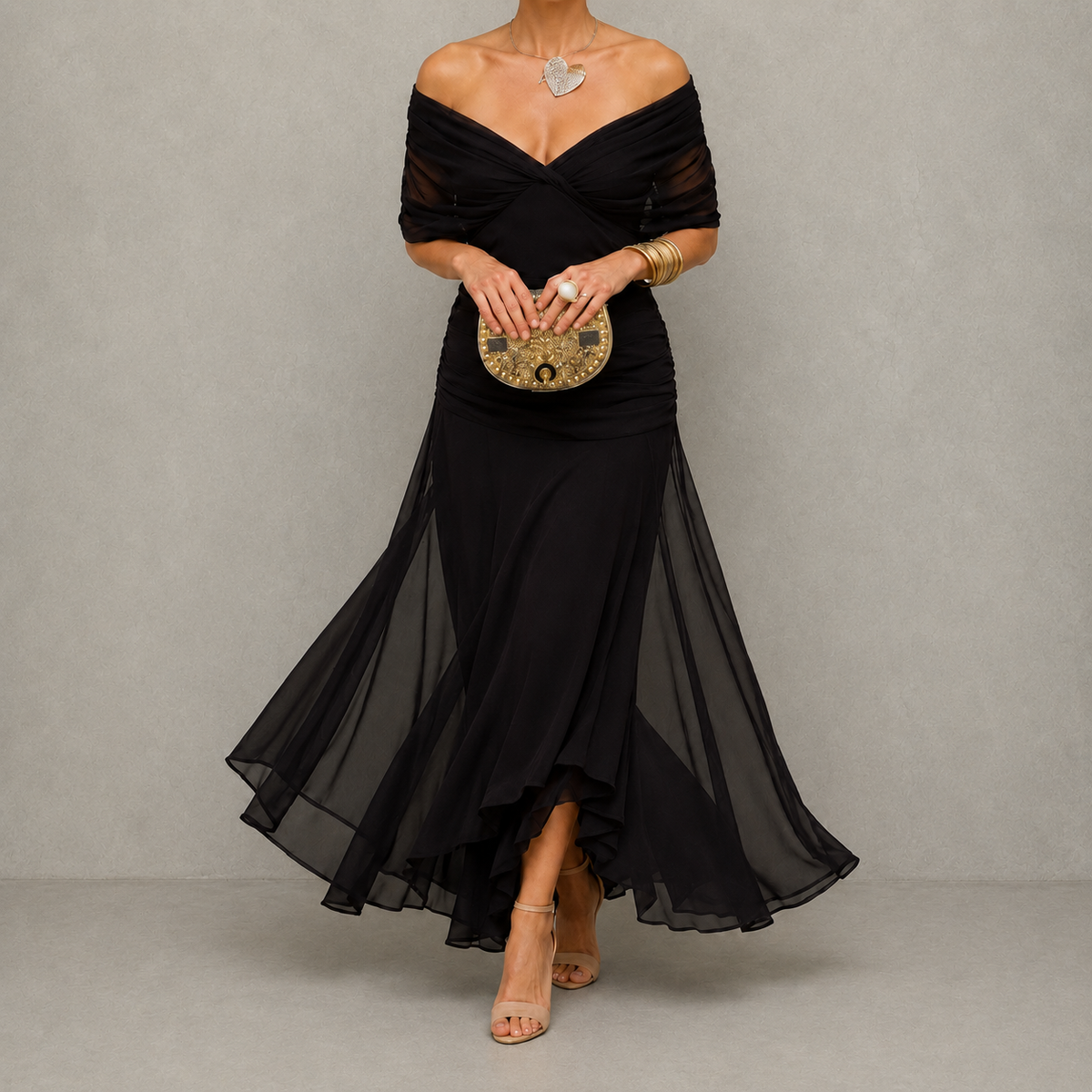 Émilie | Drapierte Abendrobe mit V-Ausschnitt