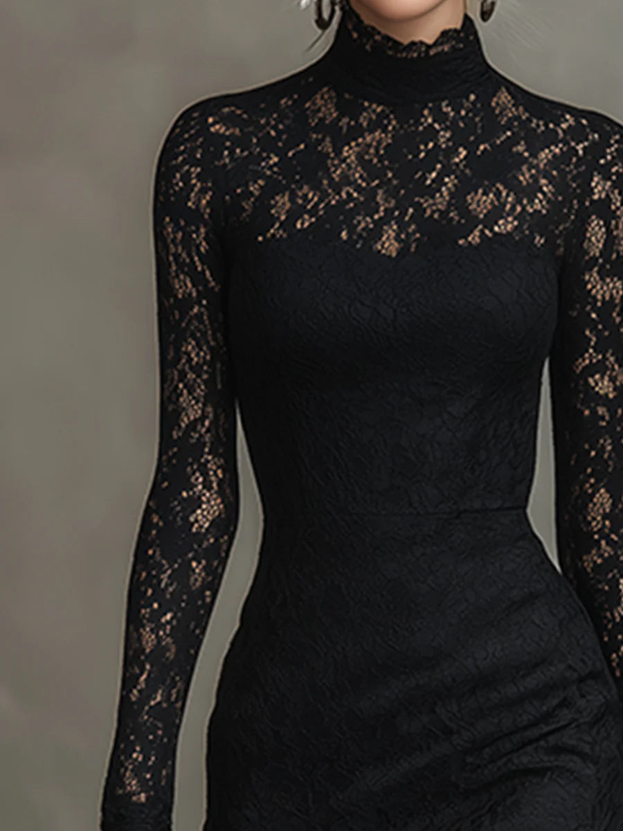 Ondine | Schwarzes Maxikleid aus Stretchspitze im Meerjungfrauen-Schnitt
