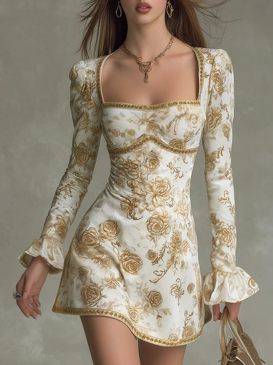 Rosalinde | Mini Kleid aus Samt, Vintage Rosenmuster