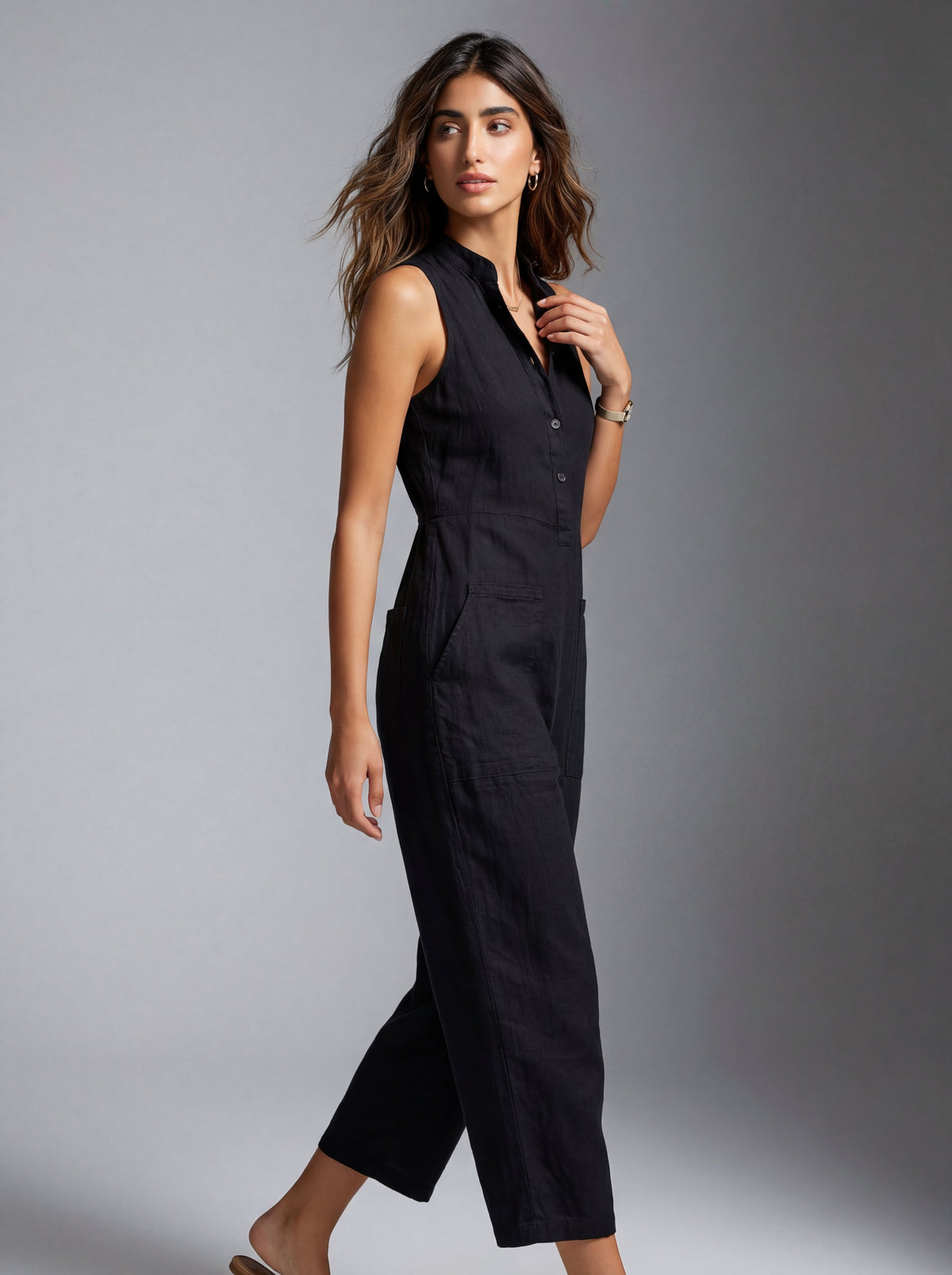 DZIWISŁAWA | Leinen-Jumpsuit mit Knopfleiste