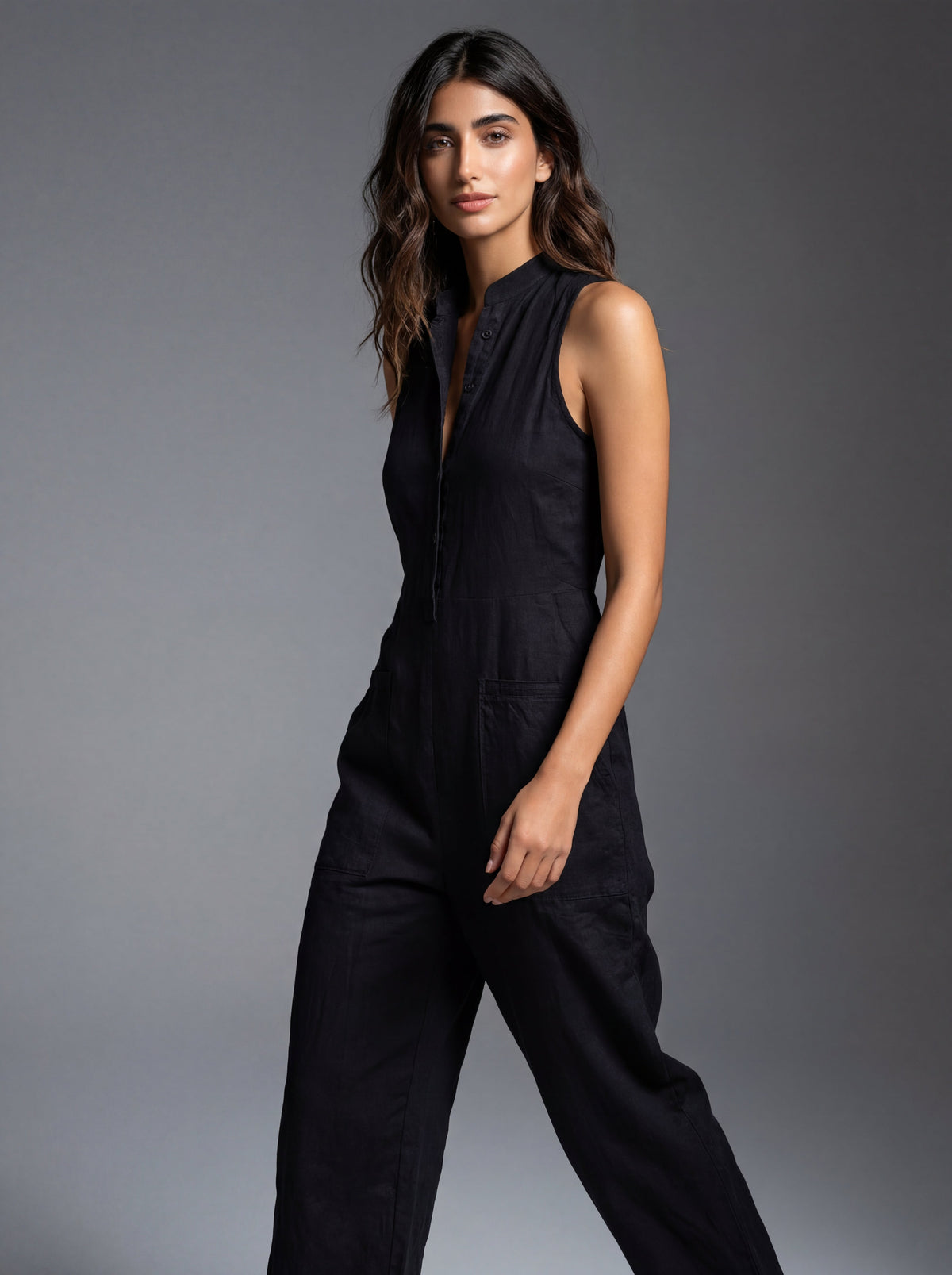DZIWISŁAWA | Leinen-Jumpsuit mit Knopfleiste
