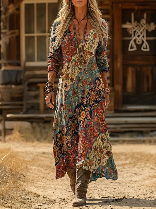 Lydia | Elegantes fließendes Kleid mit ausdrucksstarkem Muster