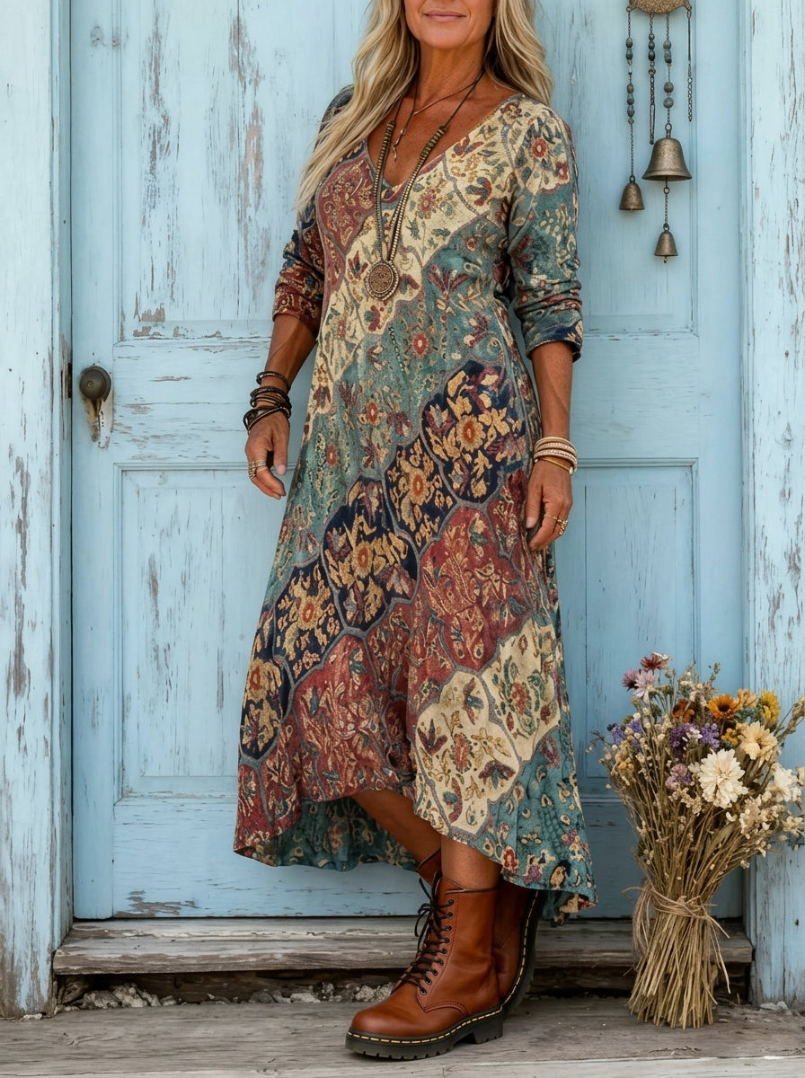 Lydia | Elegantes fließendes Kleid mit ausdrucksstarkem Muster