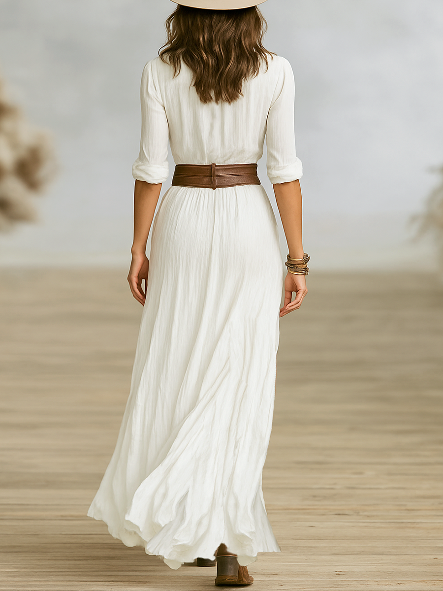 Aurore | Langes Leinenkleid mit Reverskragen