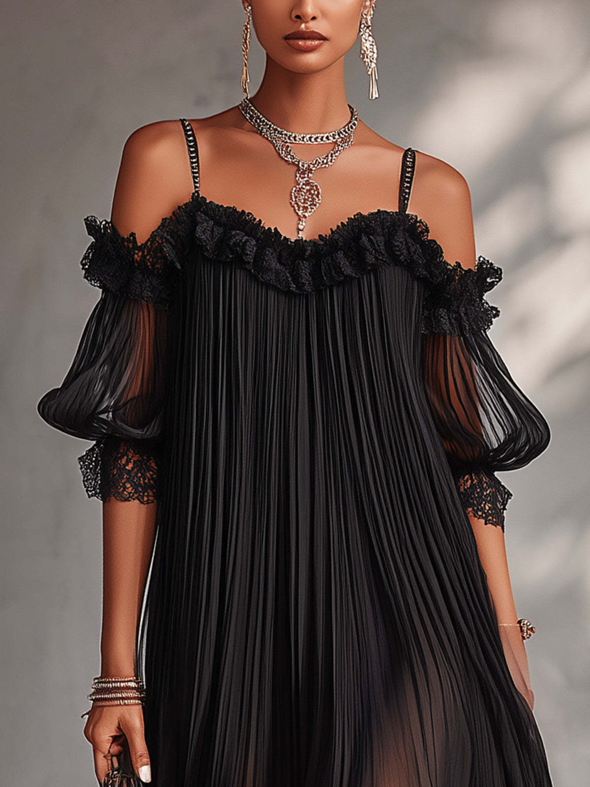 Aurore | Lange Chiffonrobe mit V-Ausschnitt