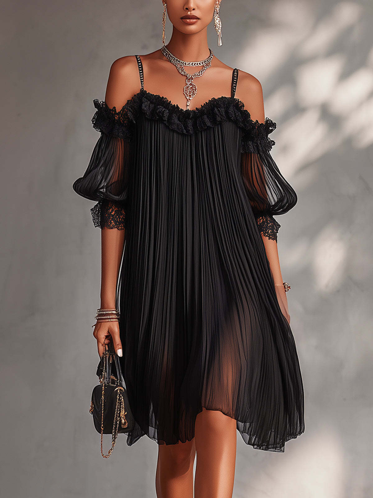 Aurore | Lange Chiffonrobe mit V-Ausschnitt