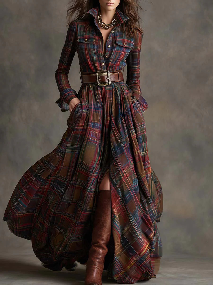Luna | Vintage-Maxikleid mit Karomuster