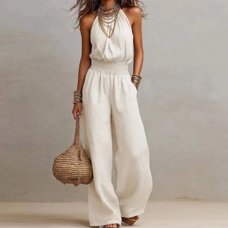 Eleganter Chiffon-Overall | Weites Bein, Hohe Taille