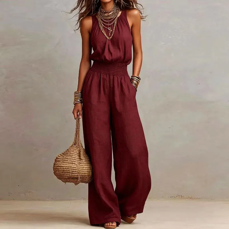 Eleganter Chiffon-Overall | Weites Bein, Hohe Taille