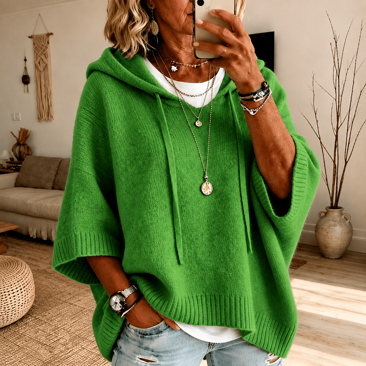 Margaux | Eleganter Poncho-Pullover in Grün
