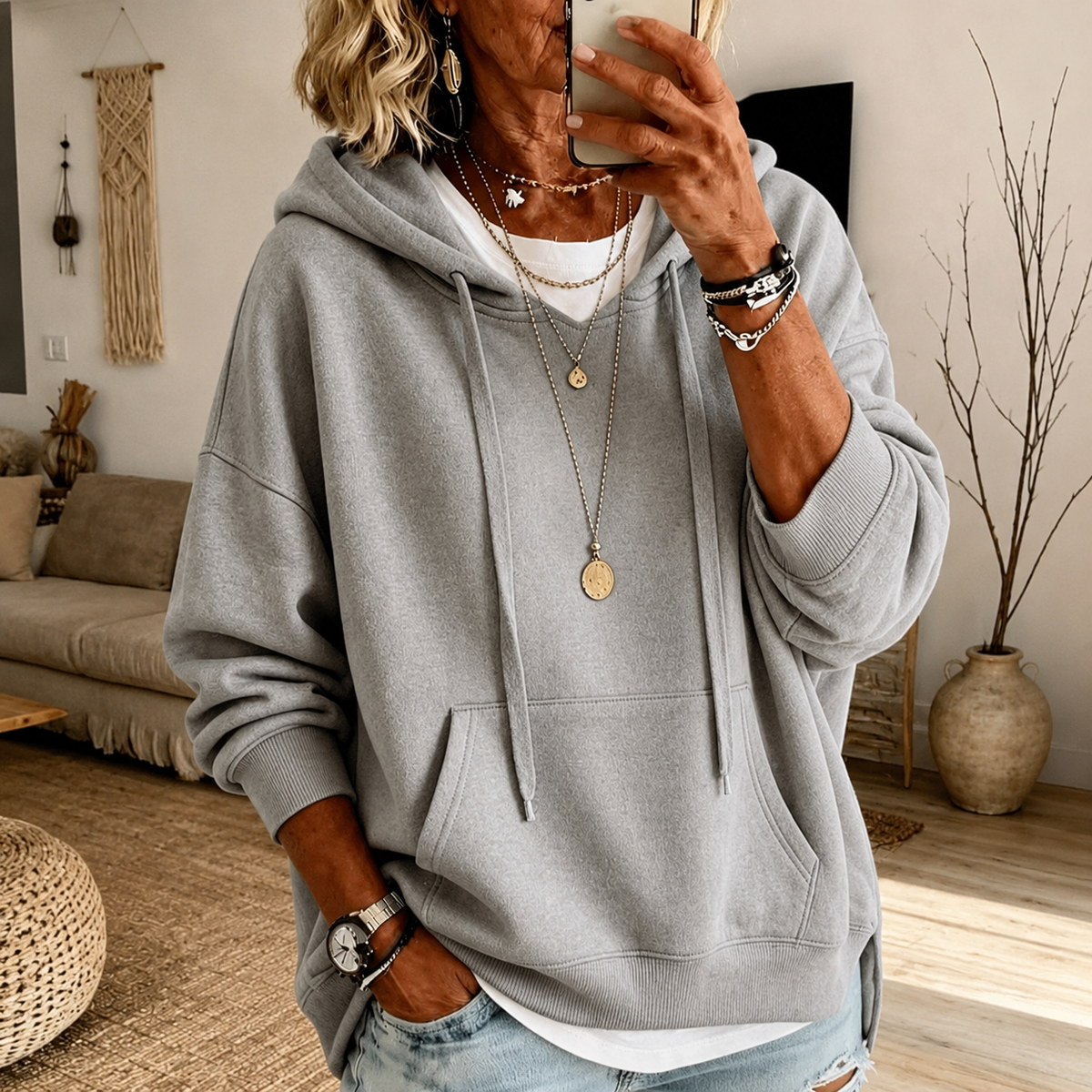 Elaijah | Oversize-Kapuzenpullover in Hellgrau