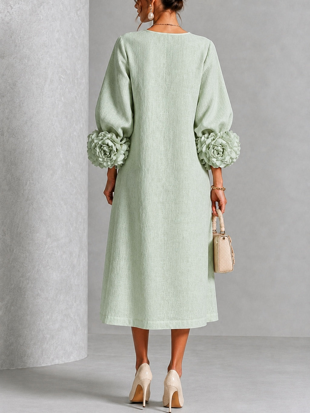 Sabine | Knopfblumen Kleid in Salbeigrün