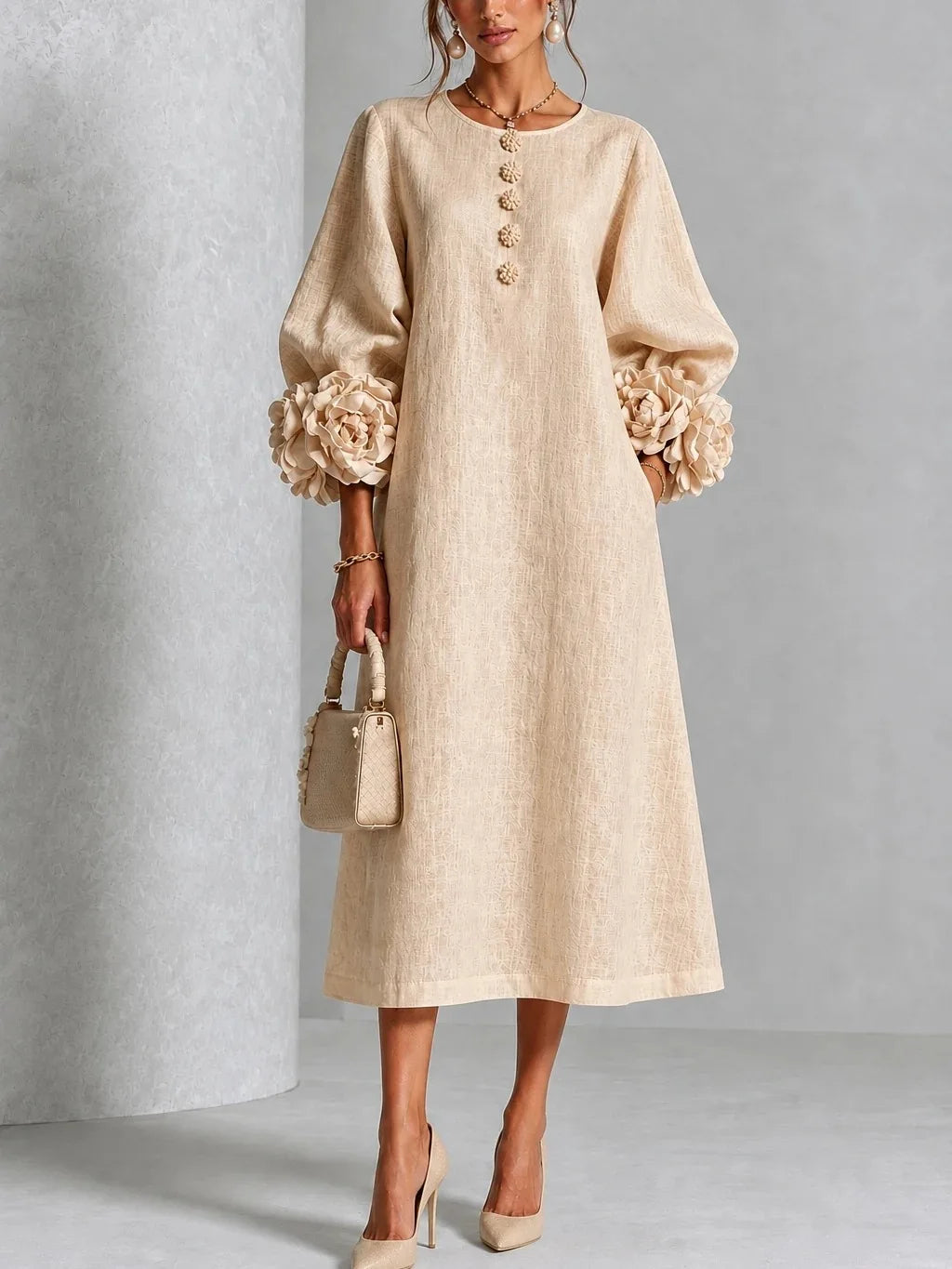 LIVIA | Elegantes Midikleid mit 3D-Blüten