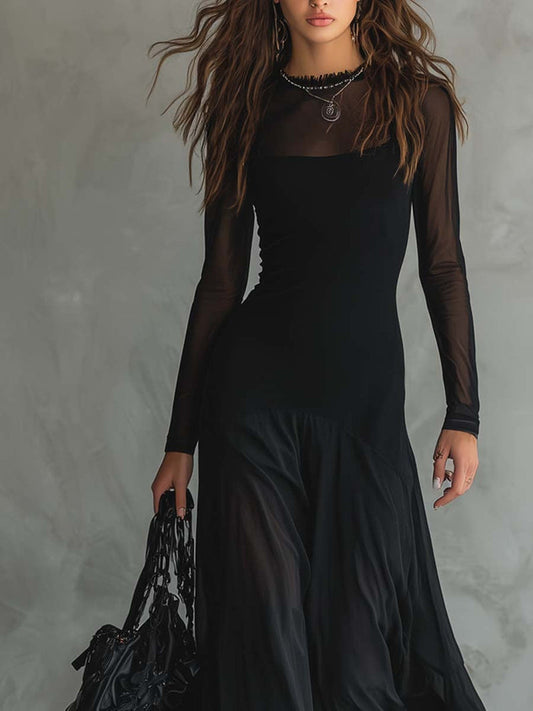 Yaëlle | Elegantes Maxikleid mit transparenten Ärmeln