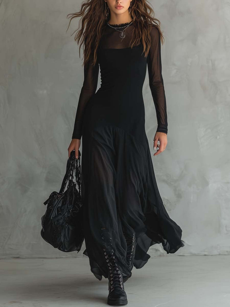 Yaëlle | Elegantes Maxikleid mit transparenten Ärmeln