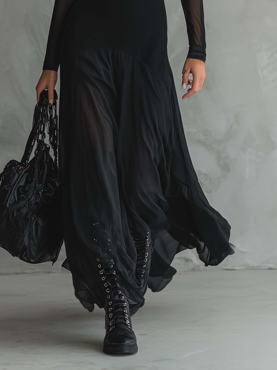 Noémie | Maxikleid aus schwarzem Tüll