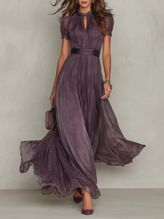 Zoé | Maxikleid in Violett aus Chiffon mit Tropfenausschnitt