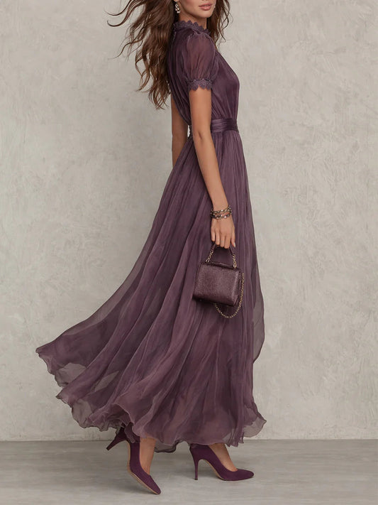 Zoé | Maxikleid in Violett aus Chiffon mit Tropfenausschnitt