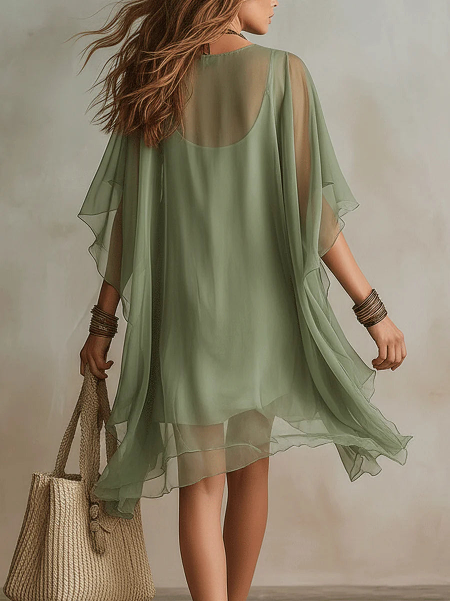 Emeraude | Mini-Fließendes Überwurfkleid, V-Ausschnitt Grün