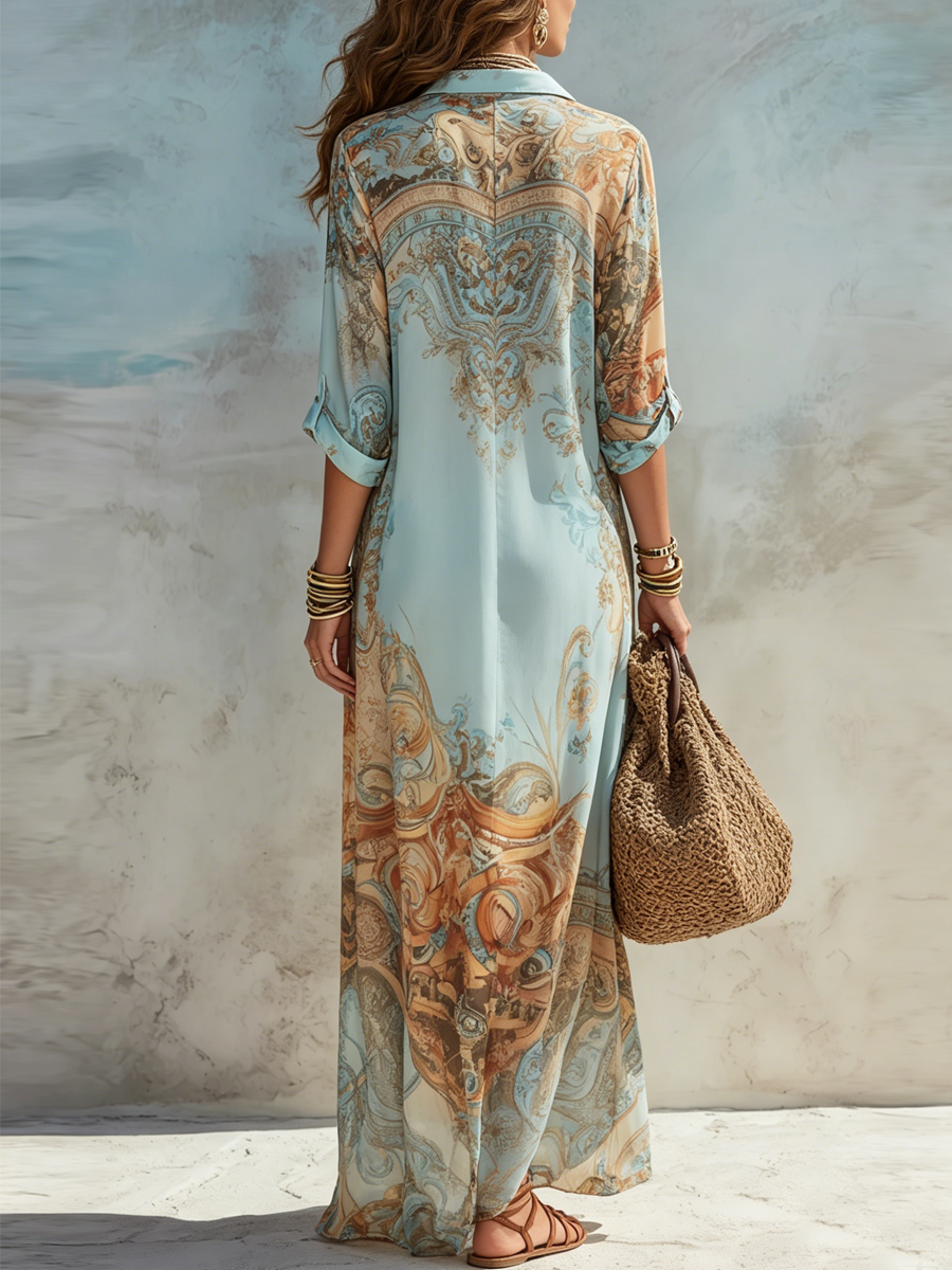 Valérie | Maxikleid mit Blauem Blumenmuster für den Urlaub