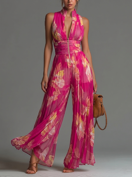 Zsófia Jumpsuit | Plissierter Chiffon-Overall in Rosa
