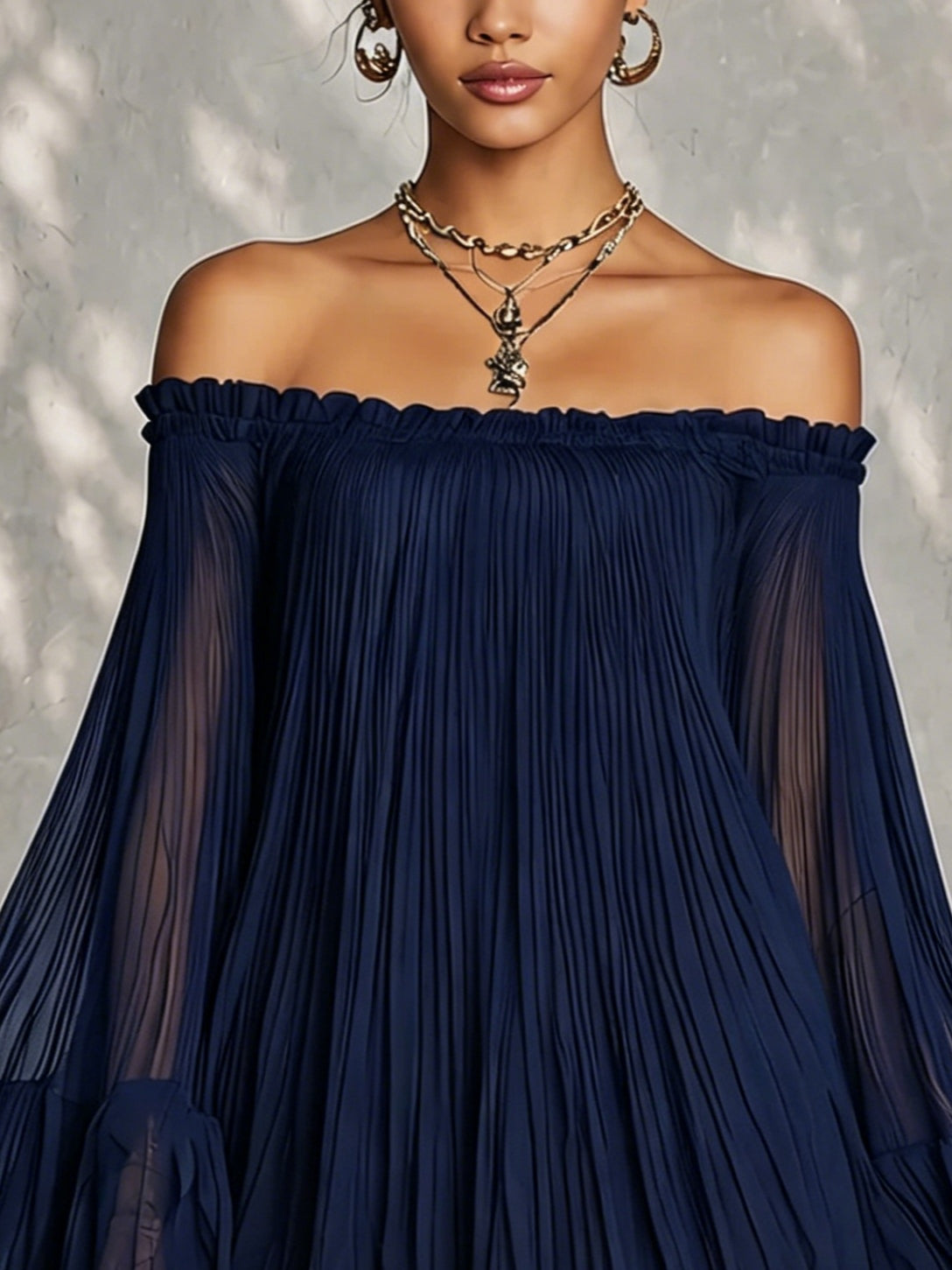 Ondine | Mini Kleid mit Glockenärmeln, Rüschen, Freiliegenden Schultern