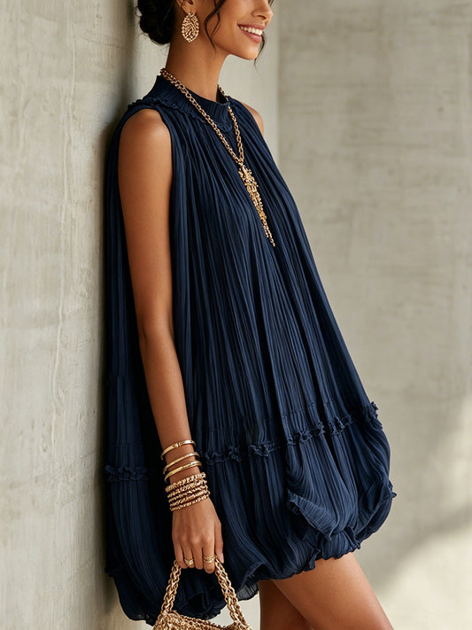 Océane | Mini Kleid mit Rüschen, Halsband, Marineblau