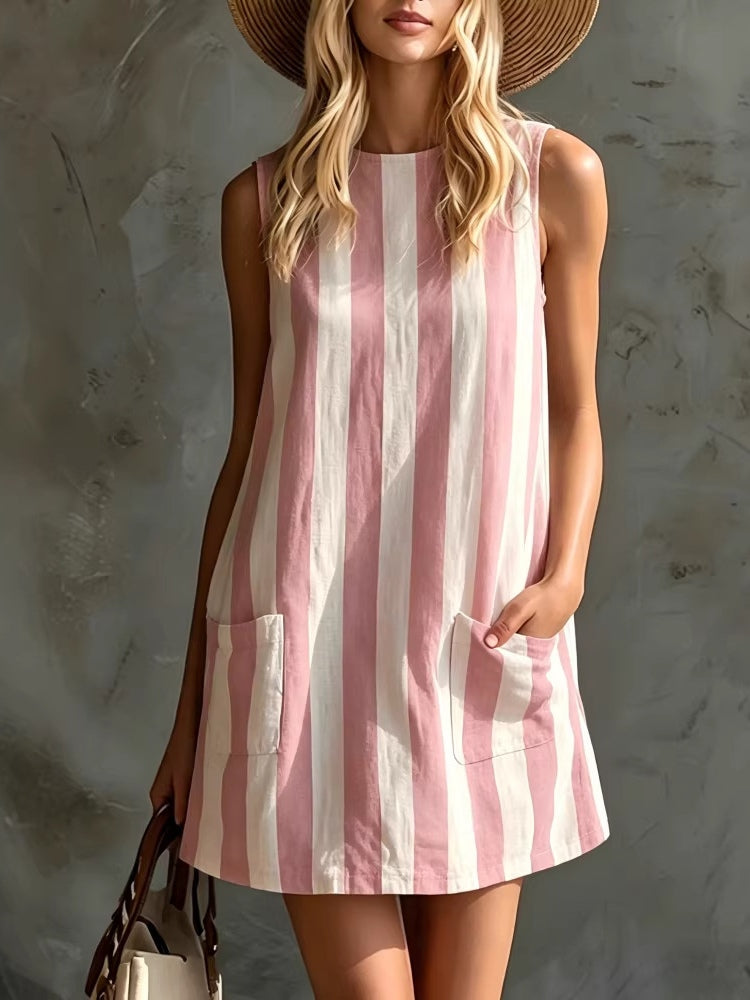 Margot | Mini Streifen Kleid ohne Ärmel, Rundhals