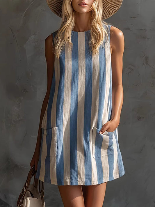 Margot | Mini Streifen Kleid ohne Ärmel, Rundhals