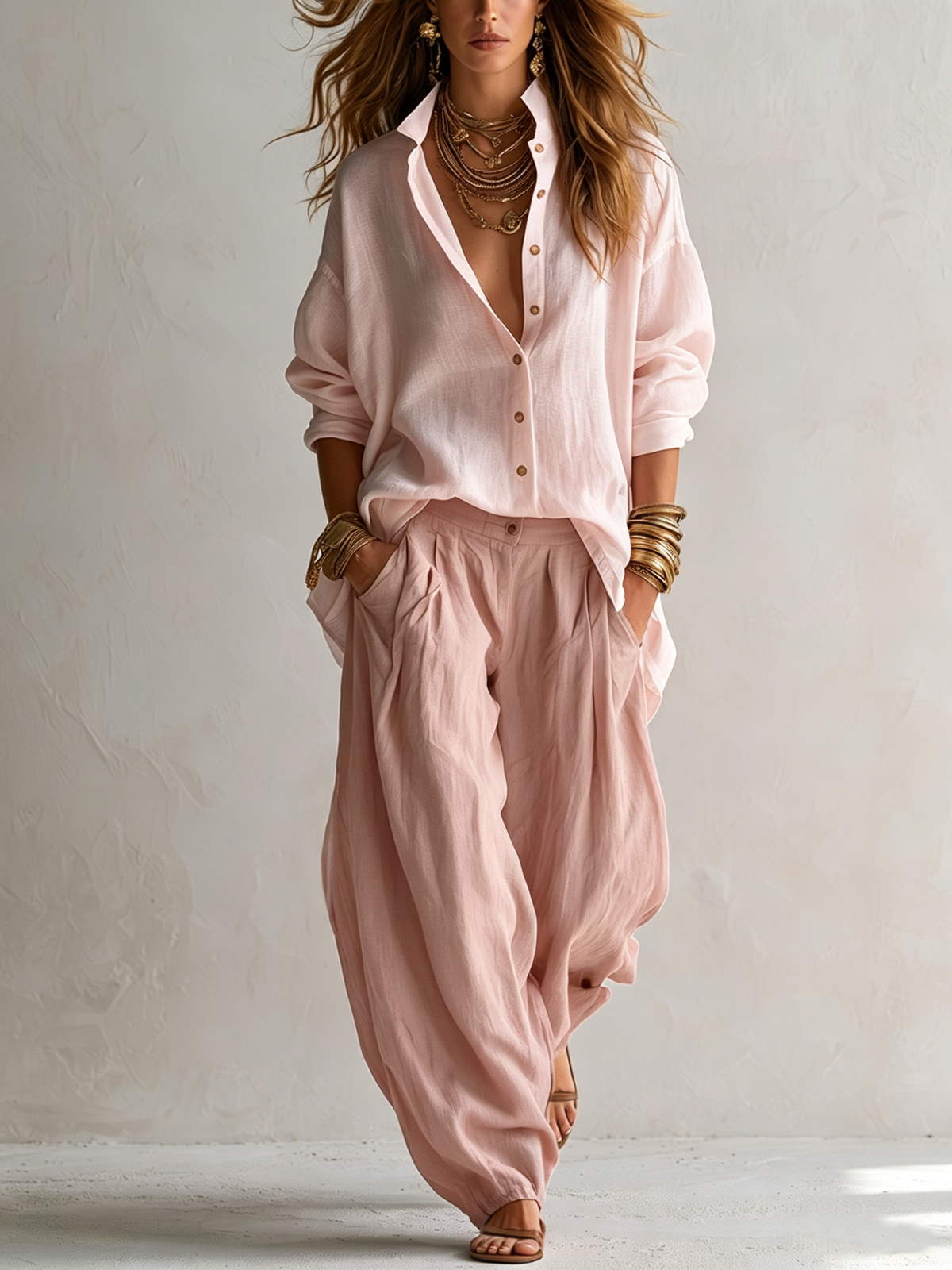 Capucine | Weite Weiße Bluse und Olivgrüne Lantern-Hose