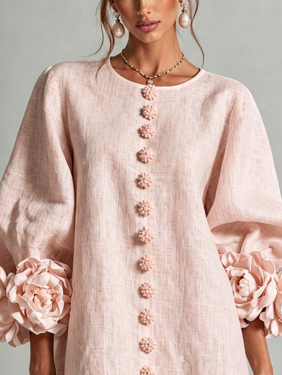 Blumenkleid mit Statement-Ärmeln – Vintage-Rose