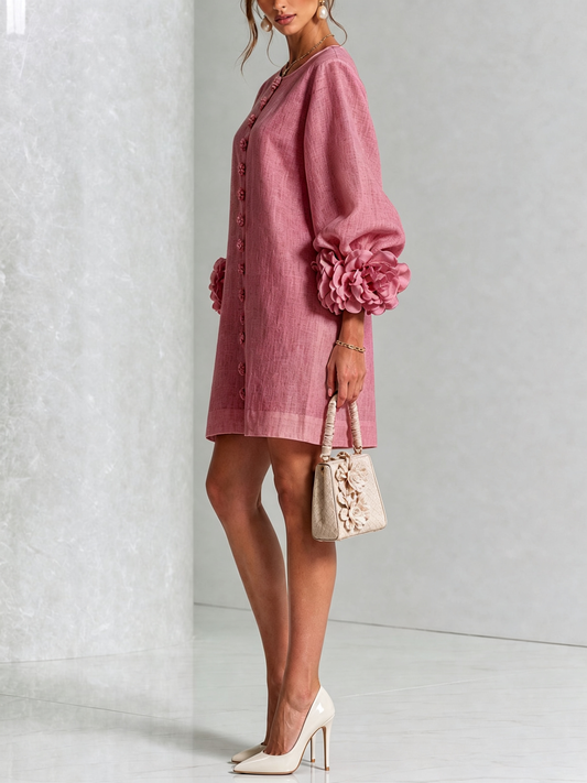 Blumenkleid mit Statement-Ärmeln – Rosa