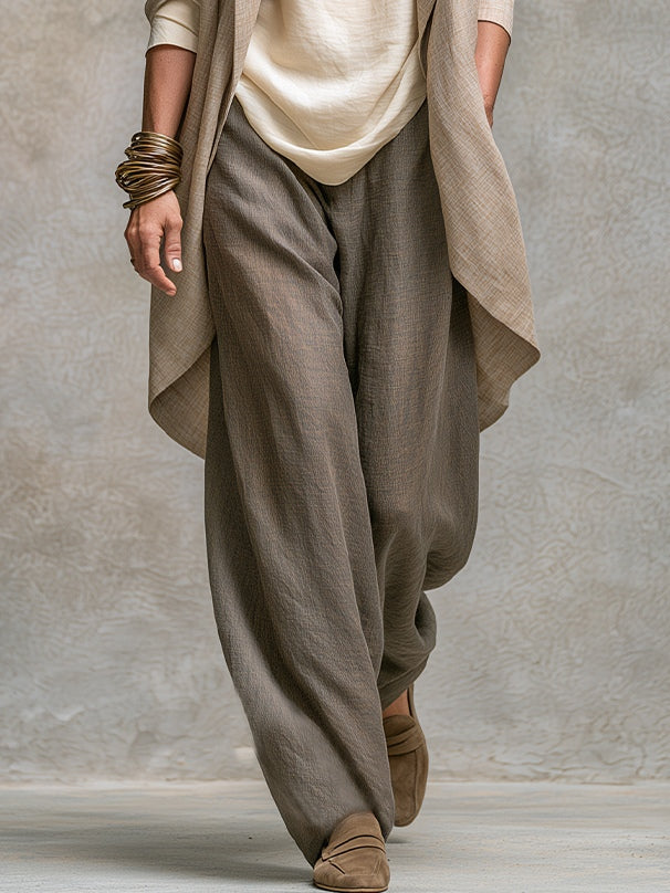 Constance | Ensemble Drei Teile Beige und Grau, Lässig mit Schichten, mit Palazzo-Hose, Elegant
