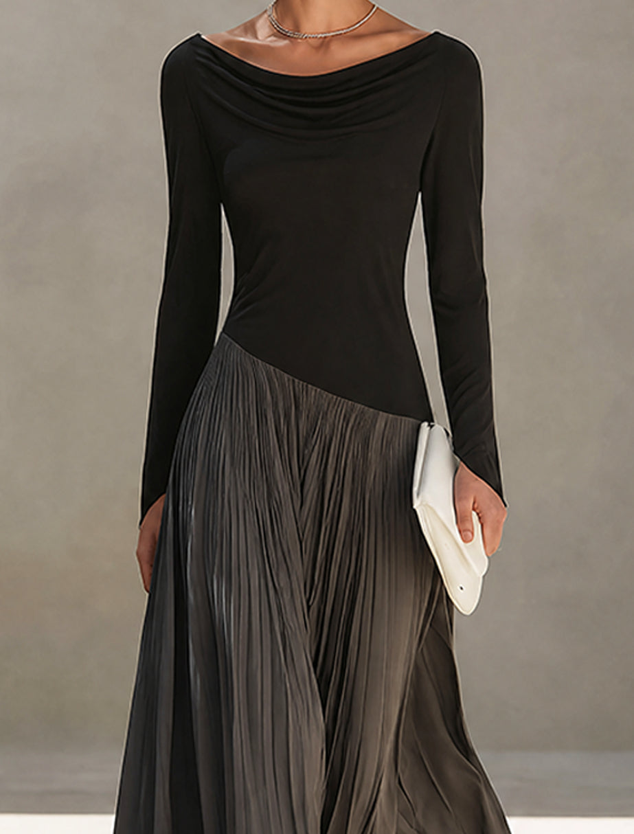 Marine | Maxikleid mit Drapé-Ausschnitt in Schwarz und Grau