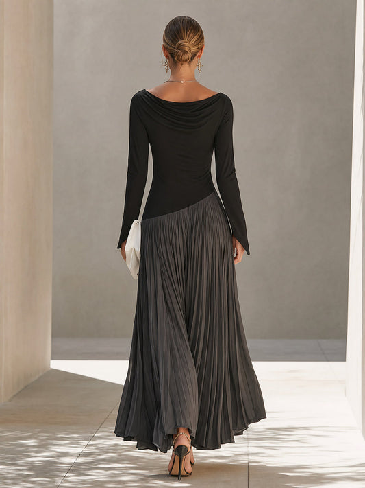 Marine | Maxikleid mit Drapé-Ausschnitt in Schwarz und Grau